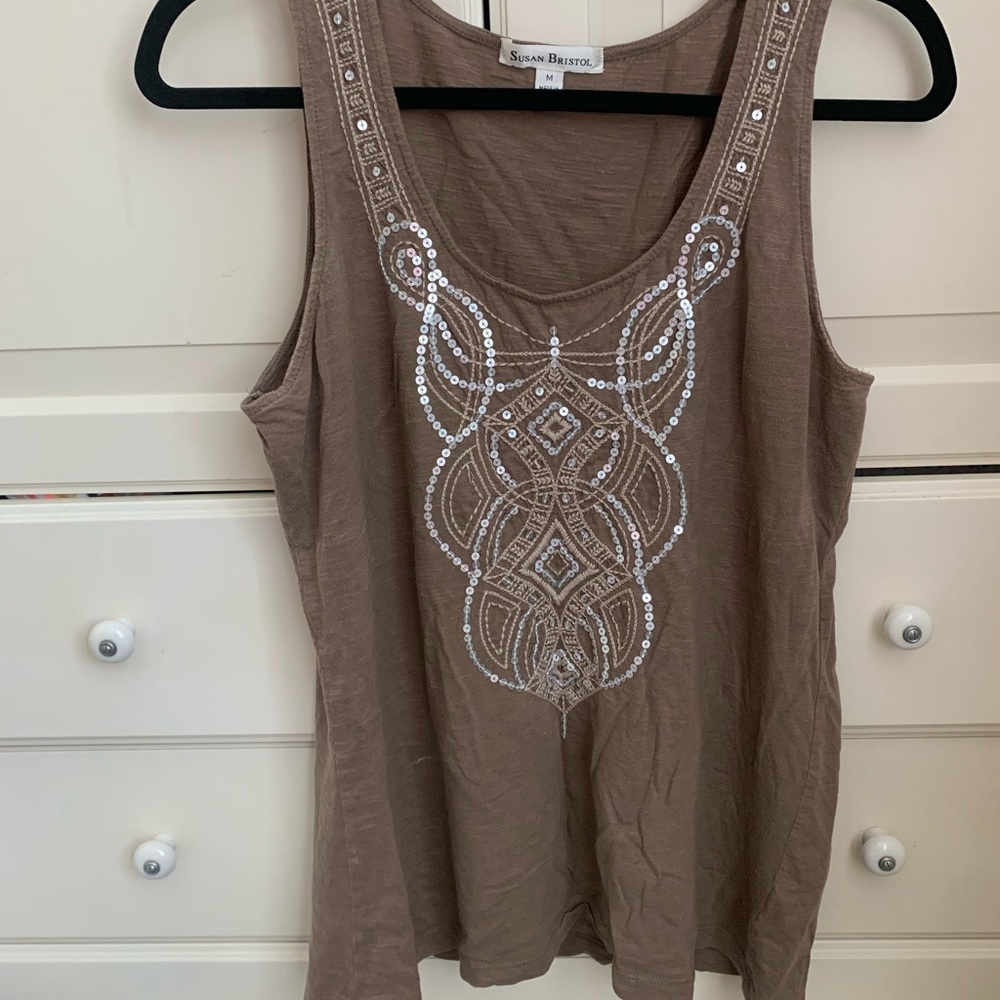 Embroidered brown top